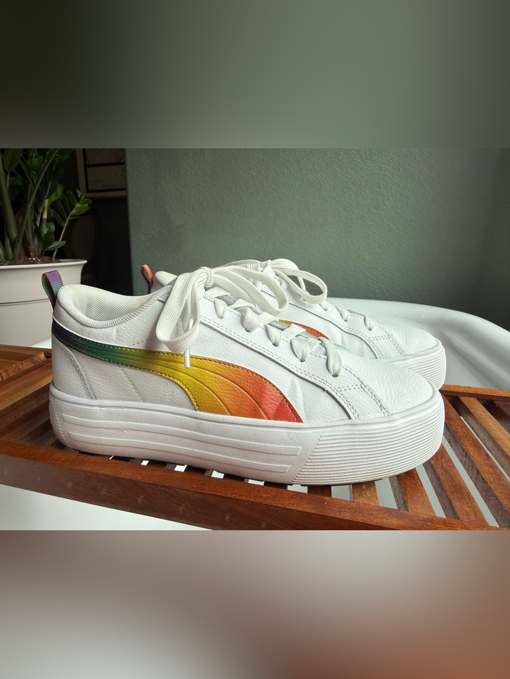 Puma “Love Wins” White Sneakers with Rainbow Gradient Formstrip